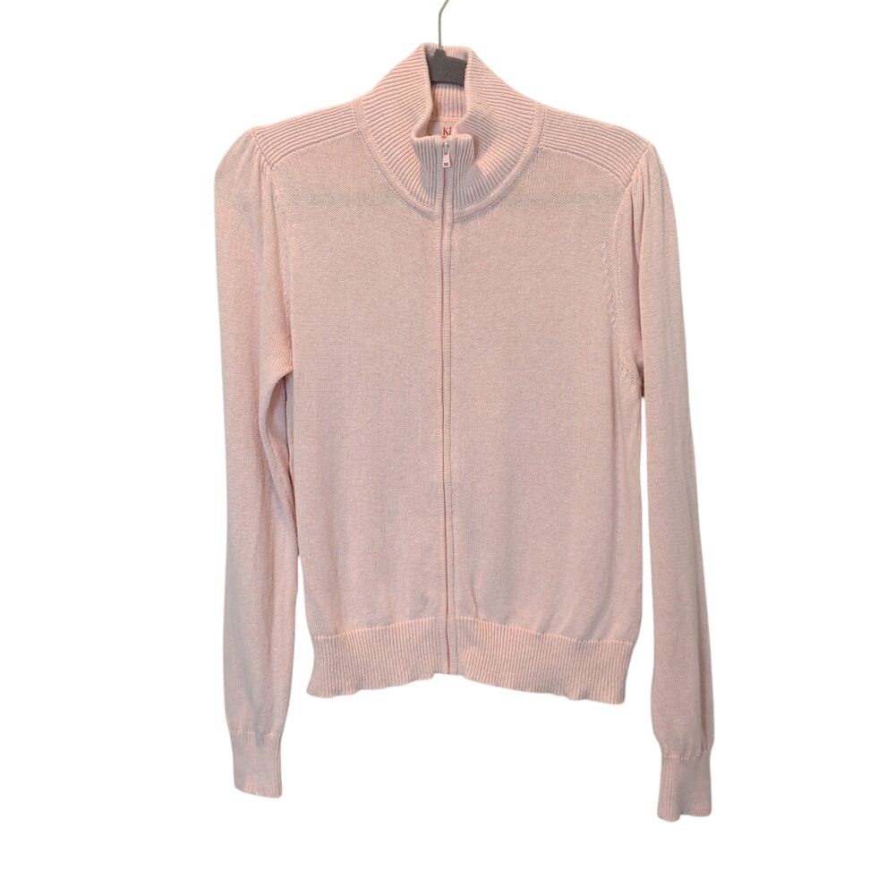 Kilte Women's Sz 2 Pale Pink Full Zip Up Sweater Cotton Cashmere